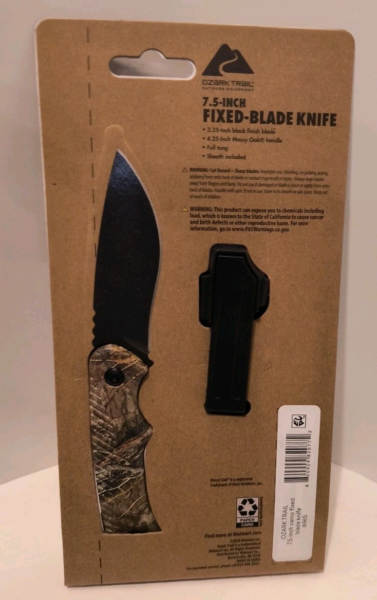 Ozark Trail 7.5 inch Fixed Stainless Steel Knife with Camo Handle & Sheath NEW!