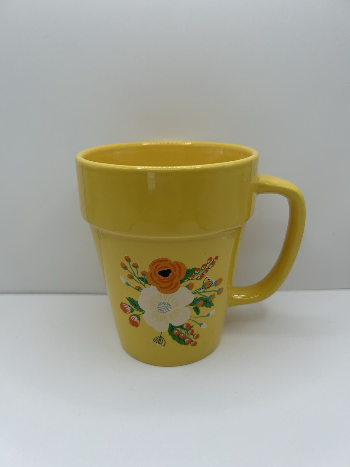 Vintage Modern Gourmet Foods Stoneware Floral Yellow Coffee Tea Mug