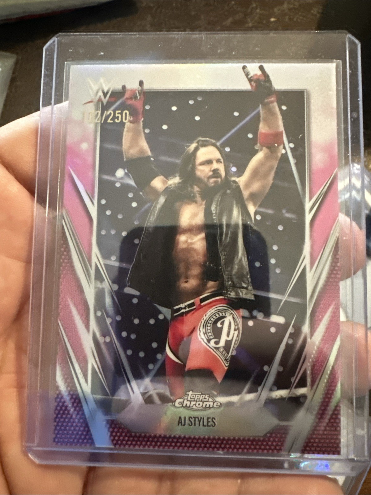 Topps 2026 Topps Chrome WWE AJ Styles #47 Serial Numbered /250 Pink Ray Wave