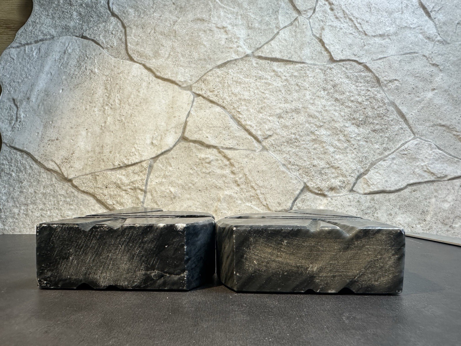 Marble Abstract Black and White Bookends Pair 6″ Asymmetrical Decorative Art