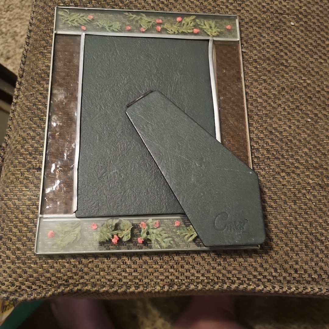 Vtg Leaded GlassFrame 7.5×9.5 Pressed Dried Flowers 5X7 PhotoStained Glass Sides