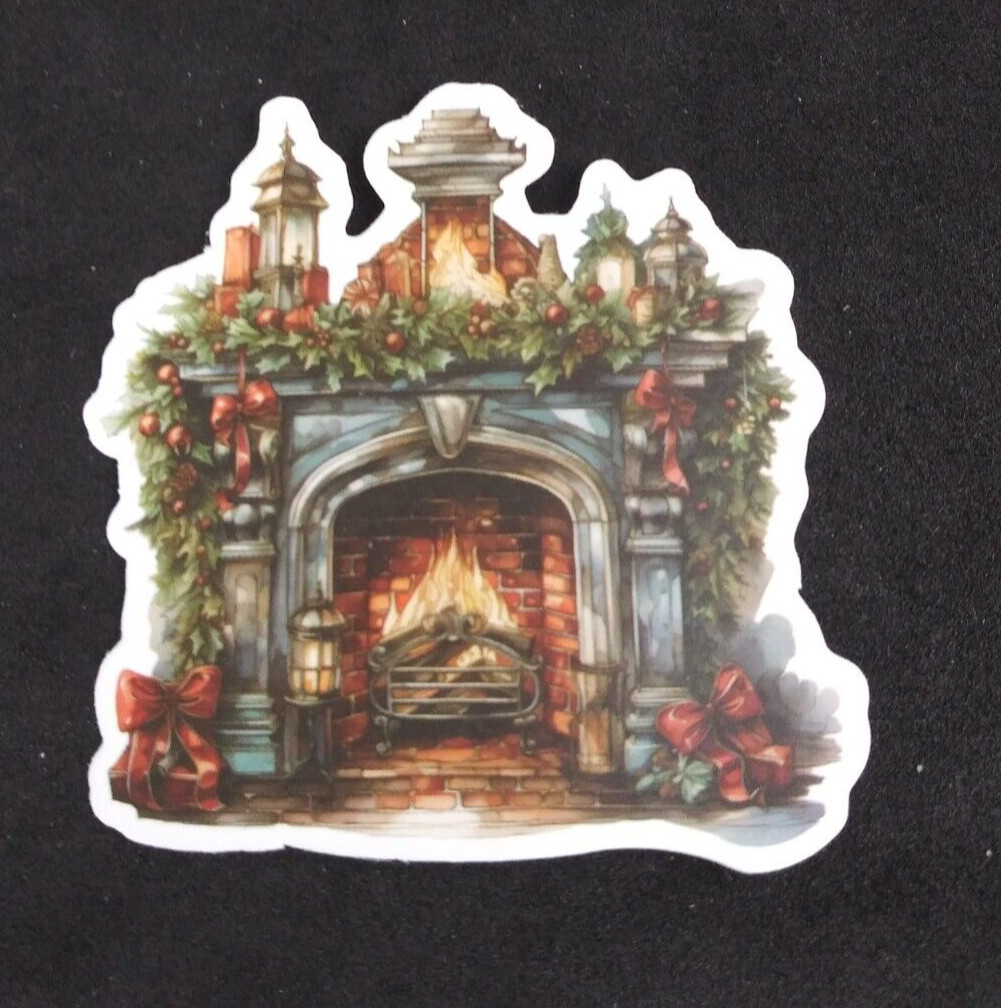 Holiday Decorated Large Fireplace Christmas Sticker 2.18″ (X)