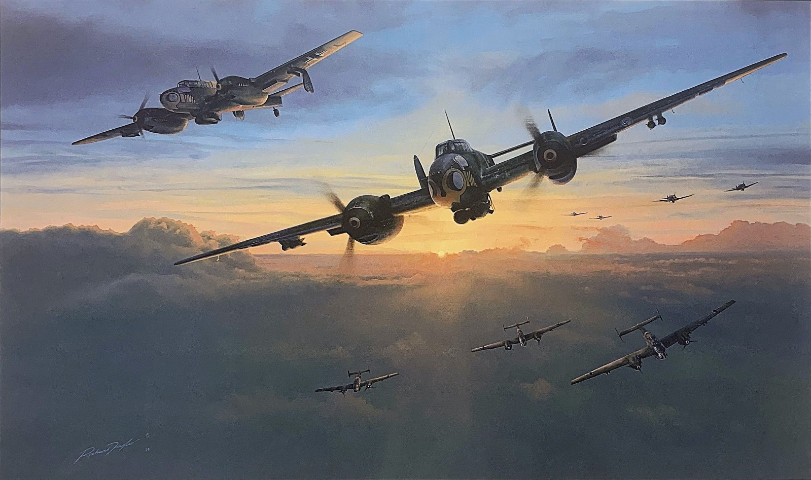 Dawn Strike by Richard Taylor art print autographed by Luftwaffe Night Fighter