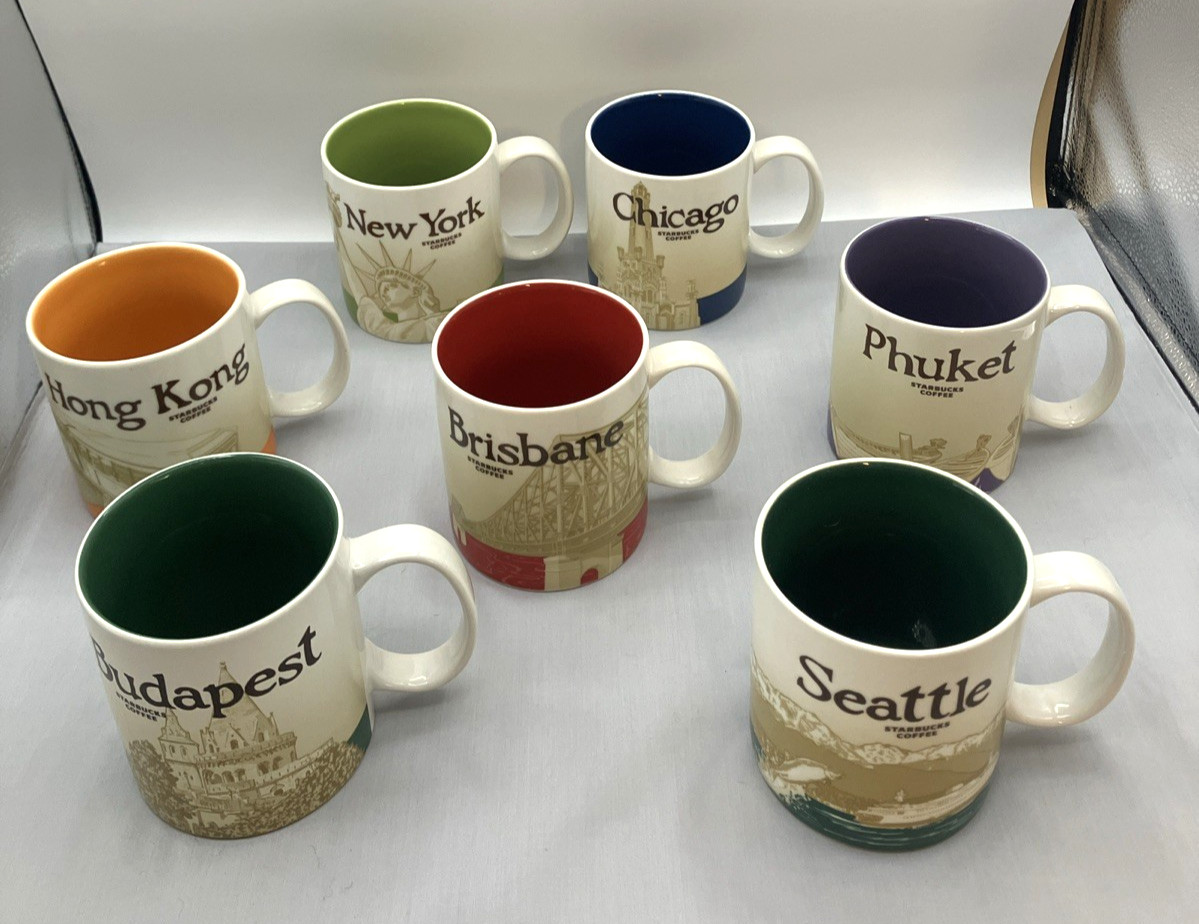 Lot of 7 Global Icon Starbucks City Coffee Mugs International Cities