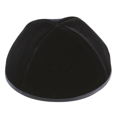 22 cm Size 6 Matte Black Velvet 4 Panels Kippah Hard Wearing lining With Rim