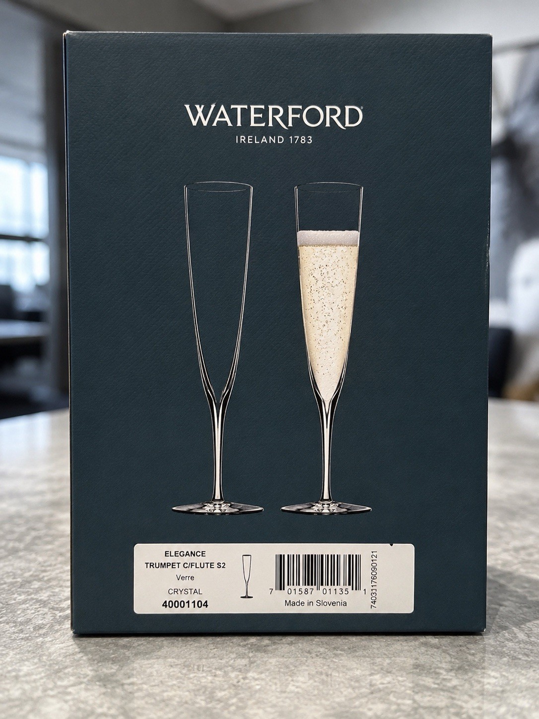 Waterford Elegance Trumpet Flute Crystal Champagne Glasses Set of 2 w/ Box