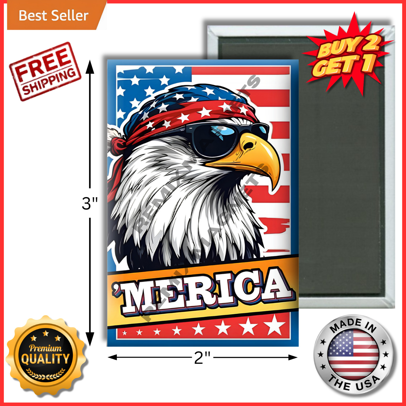 USA America ‘Merica 250 Years of Freedom 1776 – 2026 2″ x 3″ Locker Magnet