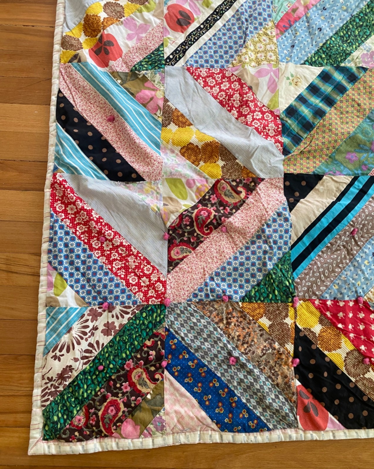 Vintage Quilt Crazy Patchwork 40s 50s Feed Sack Scrap Geometric Blanket 73×63