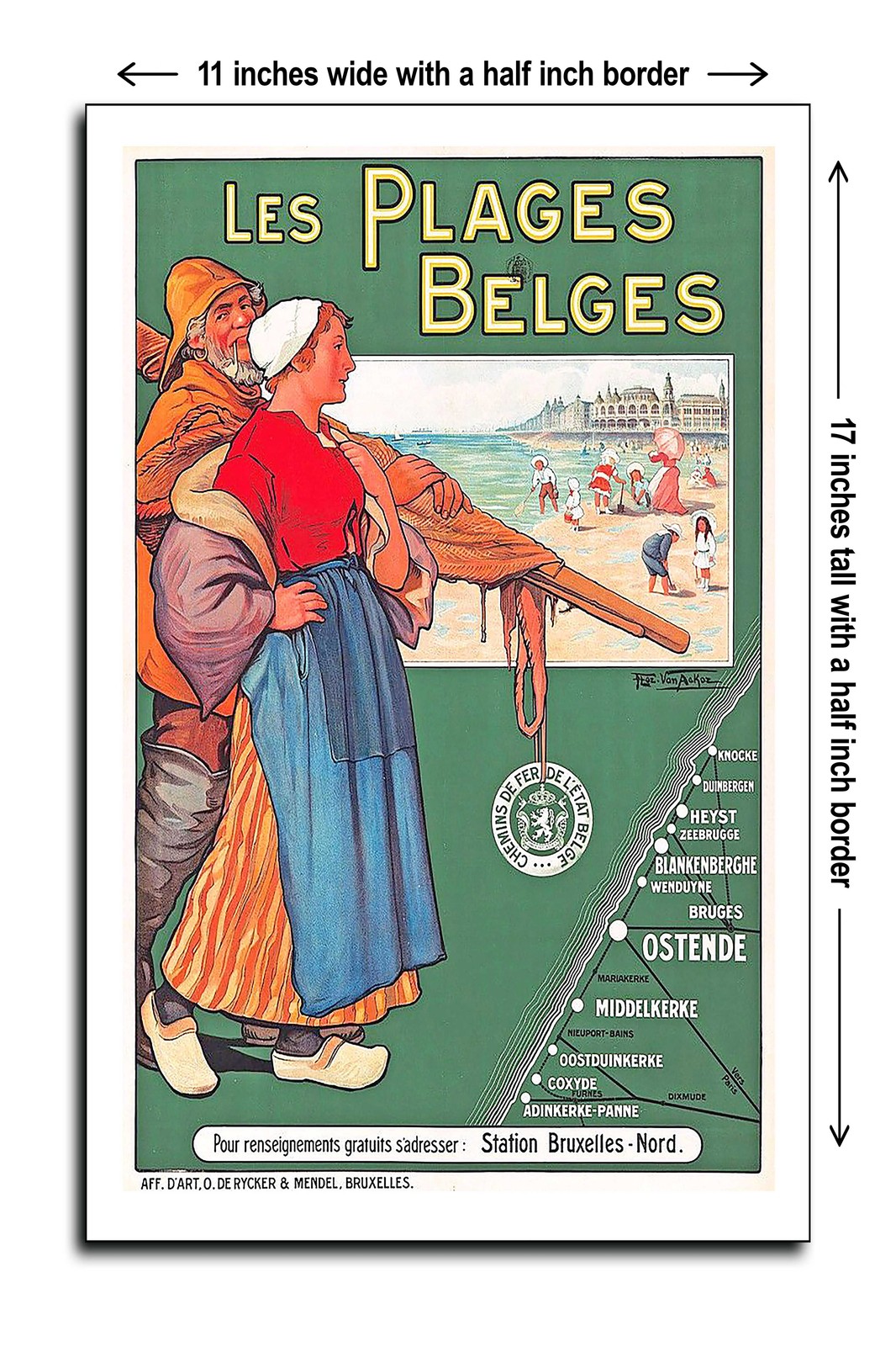 1910 The Belgian beaches Chemins de Fer de l’Etat Belge – 11×17 Poster