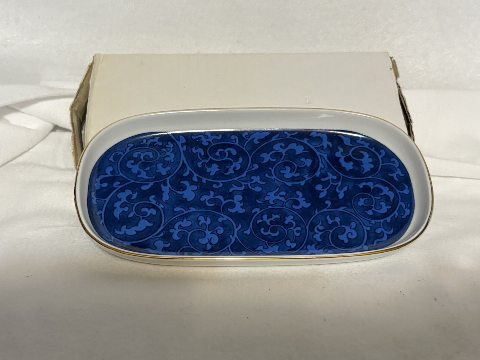 Vtg Museum of Fine Arts Boston Porcelain Vanity Trinket Tray Blue Karakusa Japan