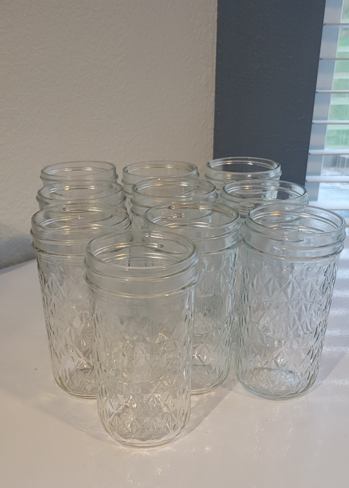 11 Vintage Mason jars, 10Ball Jelly Jar-12oz Quilted Crystal Style, 1 Swirl 12oz