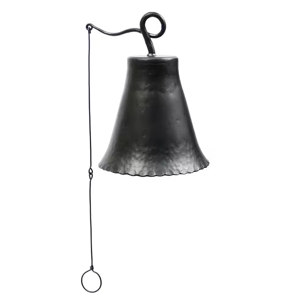 Old Time Farmhouse Style Wrought Iron Large Bell, 11.75 In. Tall, Graphite Powde