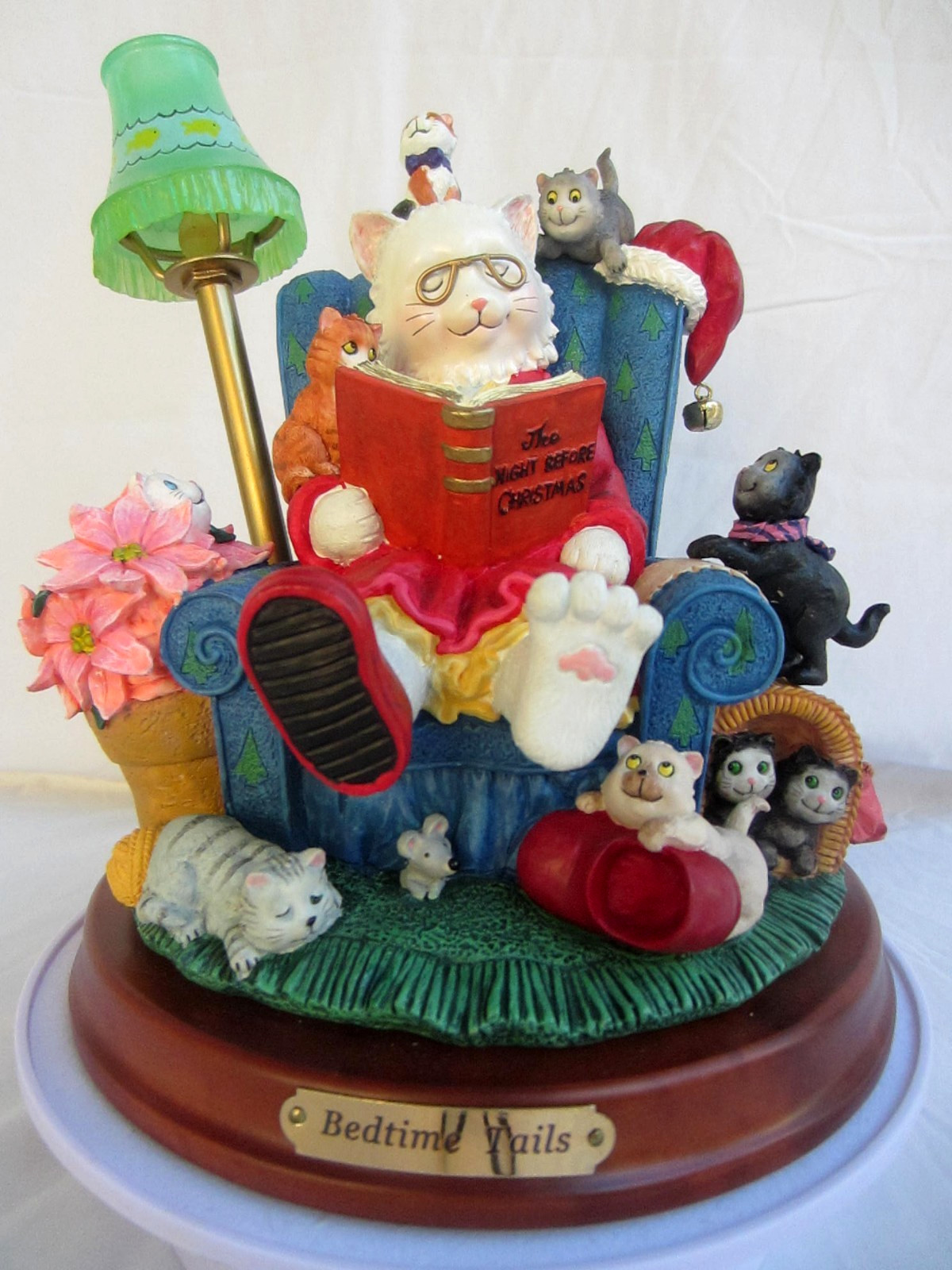 The Danbury Mint Bedtime Tails by Bill Bell Christmas Holiday Cat Kitten 10″