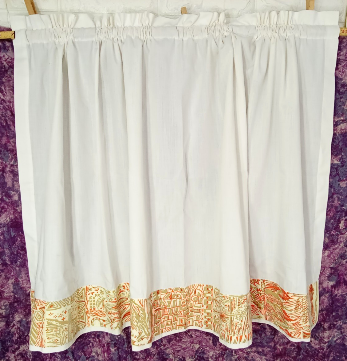 Valances Curtains Pair Rod-Pocket 25″x47″ White w/Trim Handmade Retro Kitchen