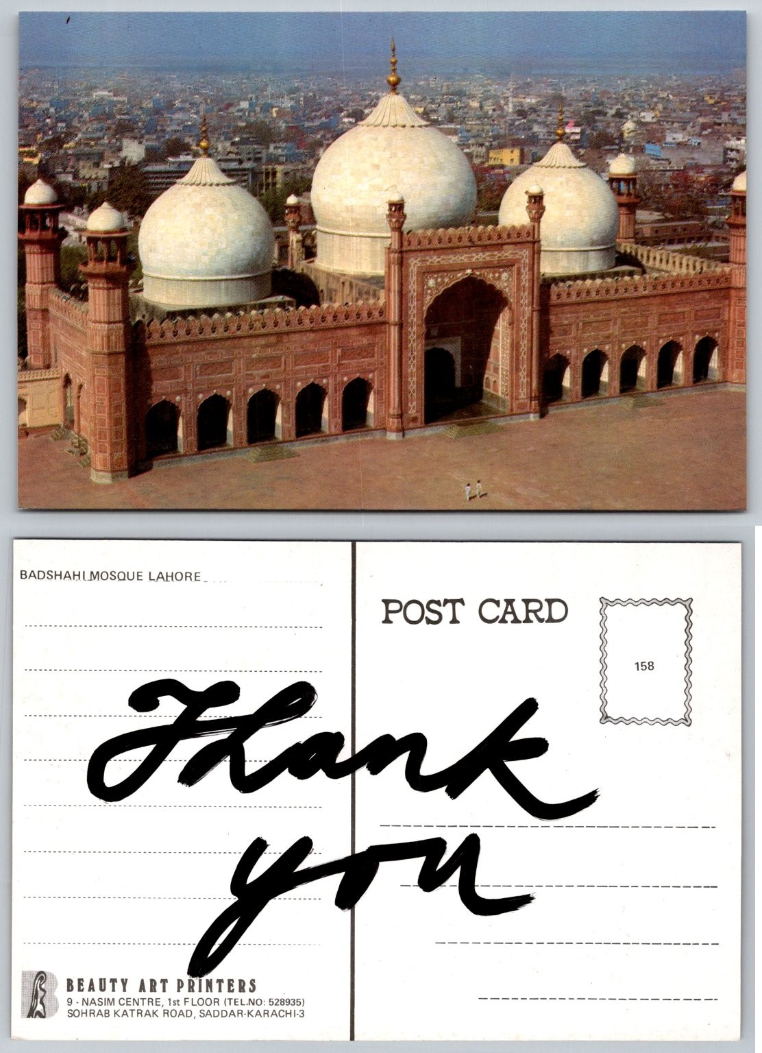 Vintage Badshahi Mosque Lahore Pakistan Postcard Aerial View “Thank You”