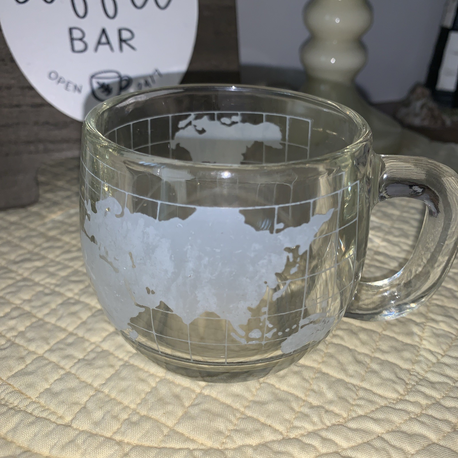 Vintage Nestle Nescafé Clear Round Globe Map Coffee Mug
