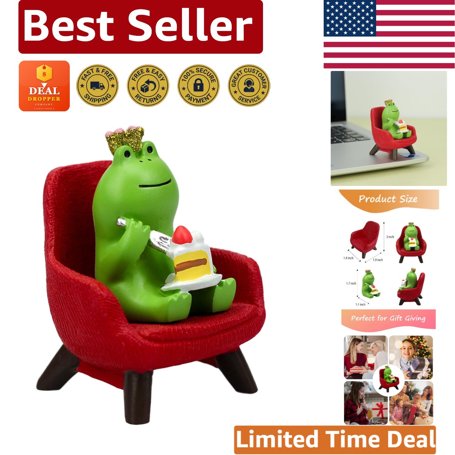 Charming Frog Eating Cake Sculpture – Whimsical Desk Decoration for Frog Lovers