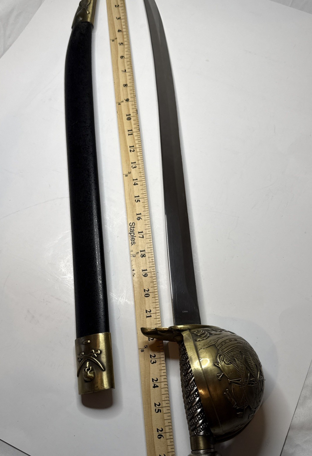 28″ Cutlass Pirate Sword With Scabbard Stainless Steel Blade Brass Handle