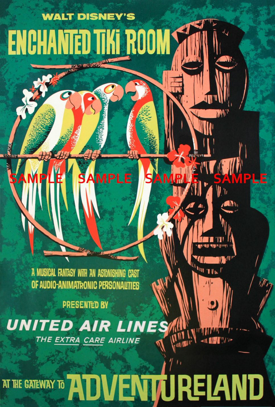 1963 Disney Tiki Room 11×17 Poster Adventureland Paul Hartley Disneyland New
