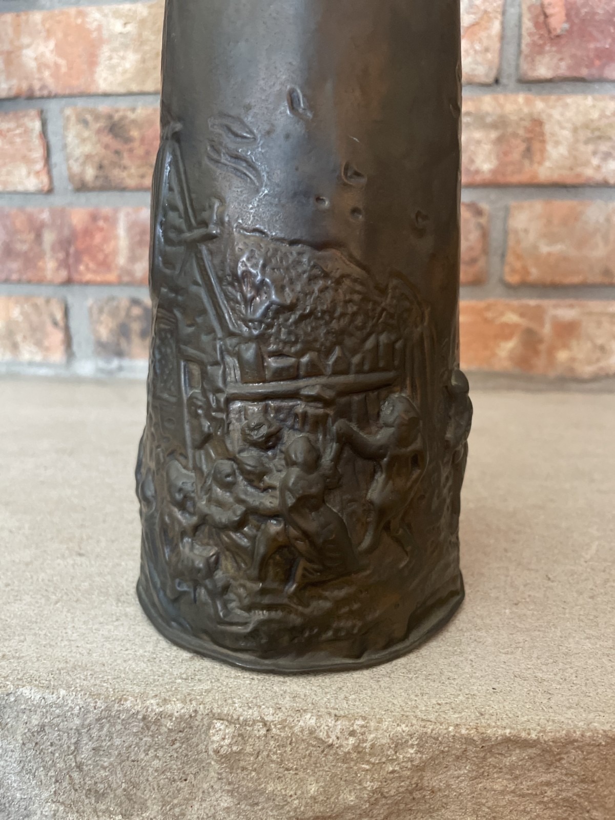 ANTIQUE EMBOSSED PITCHER 19th Century People Celebrating playing music dancing