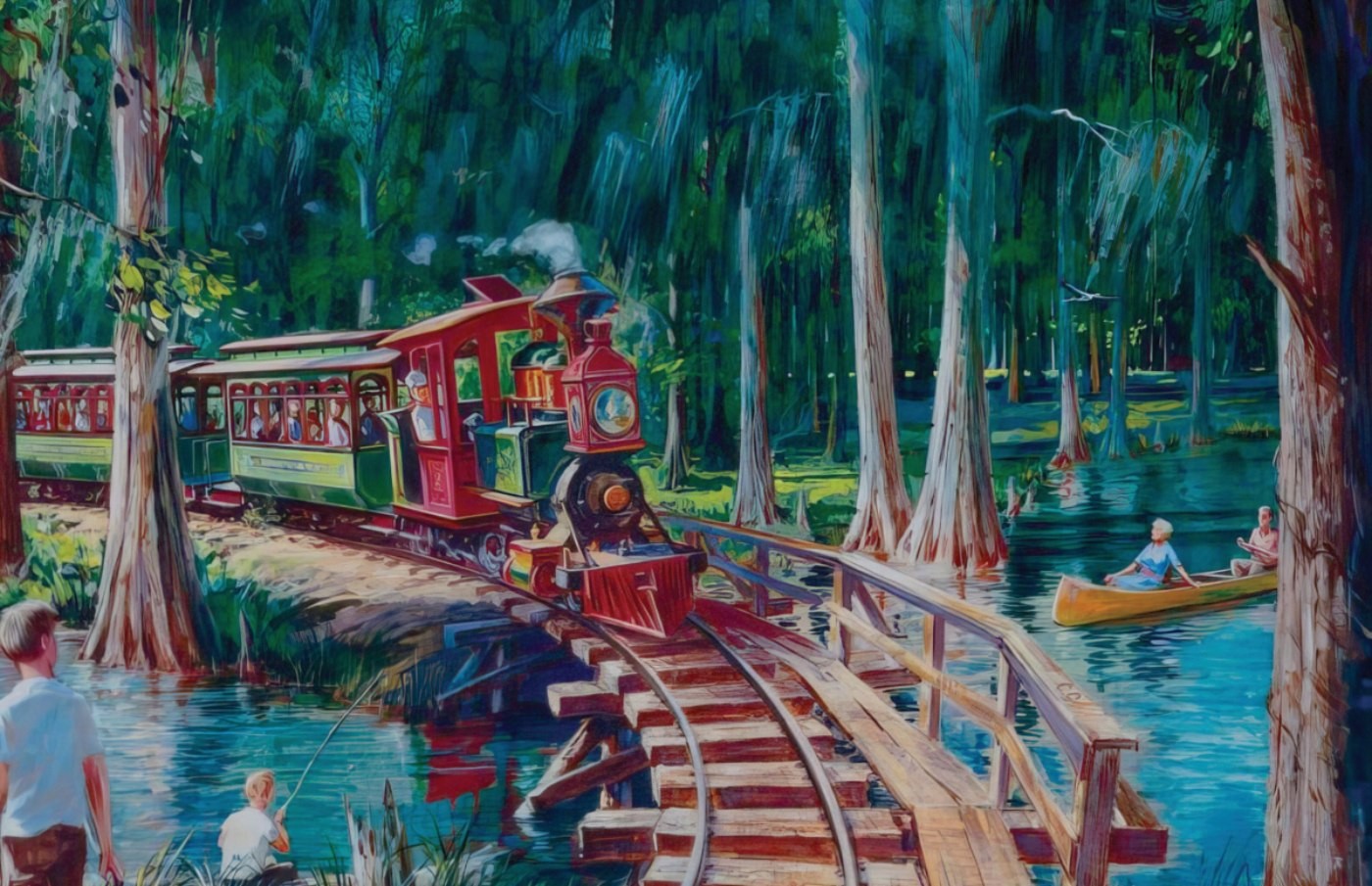 Disney Watercolor Fort Wilderness Campground Resort Camp Railroad Walt Disney Wo