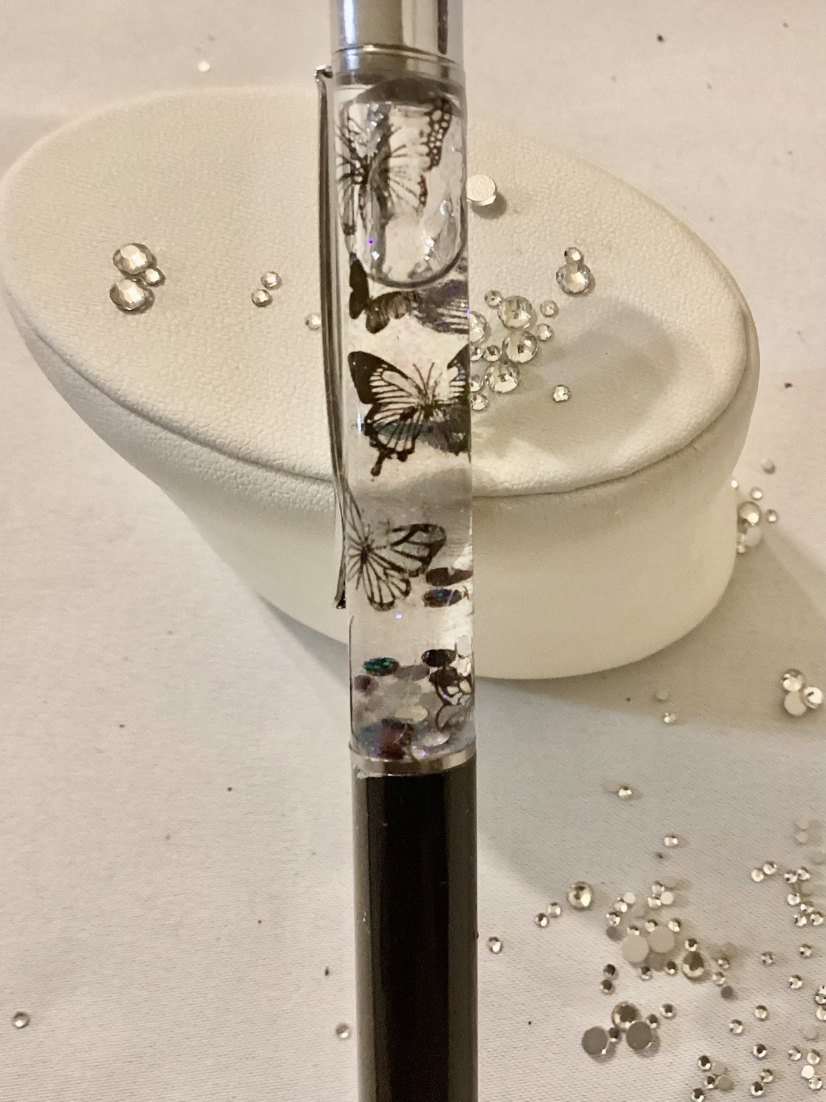 New Black Transparent Butterflies w/Sparkle Glitter & Tiny Dots Black Float Pen