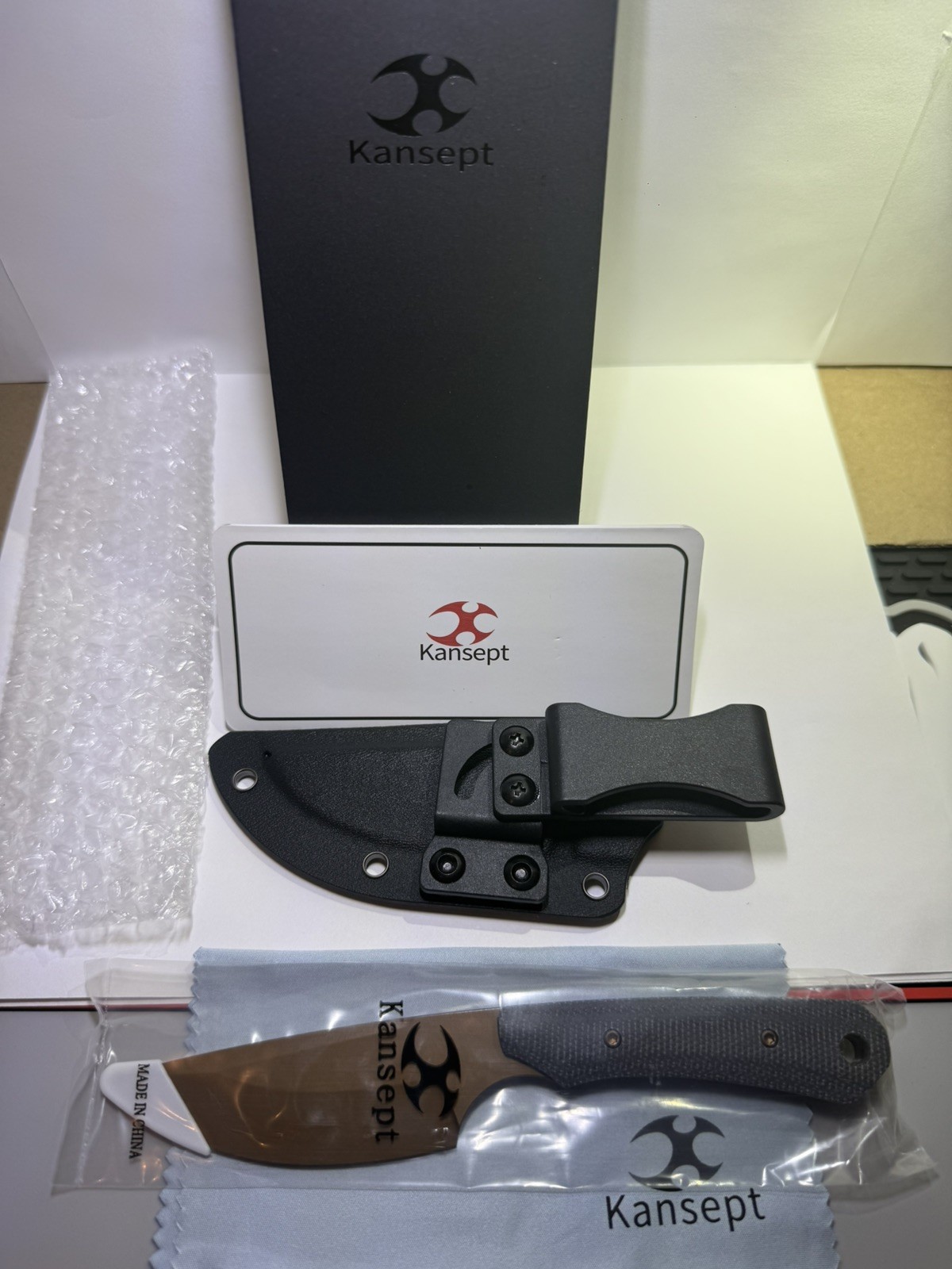 KANSEPT Flank Fixed Blade Knife Black Micarta Handle Rose Gold Coated D2 NIB!!