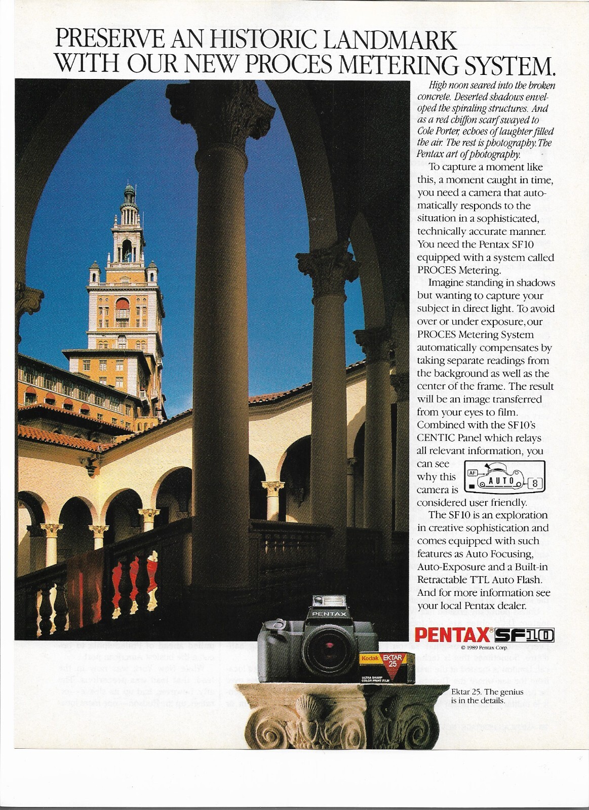 PENTAX SF10 Camera Kodak Ektar 25 Film Photographic Photos Meter 1990 Print Ad