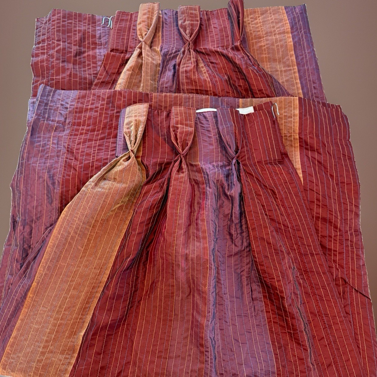Vtg JCP Faux Silk Taffeta Jewel Tone Pinch Pleat Strip Curtain Panels Set 2 84”