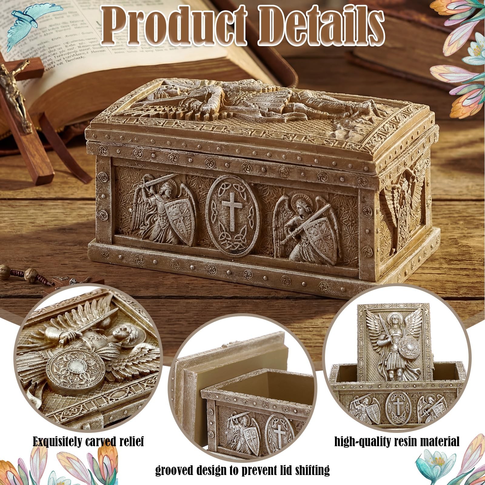 Saint Michael Trinket Rosary Box 4.7 x 2.8 x 2.4 Inches Saint Michael Angel R…