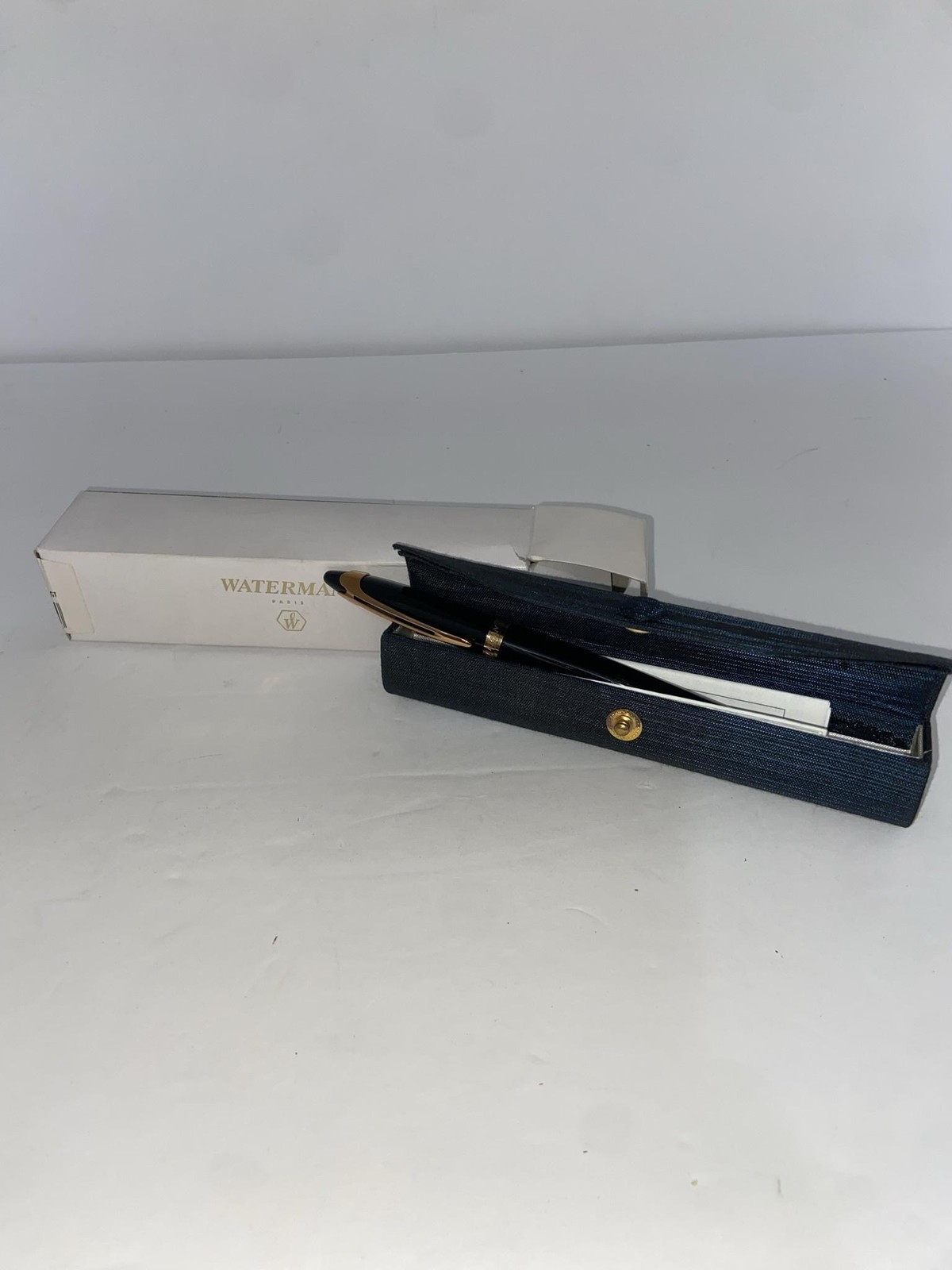 Vintage Waterman Black Resin Rollerball Pen Gold Trim France Paris Box Case