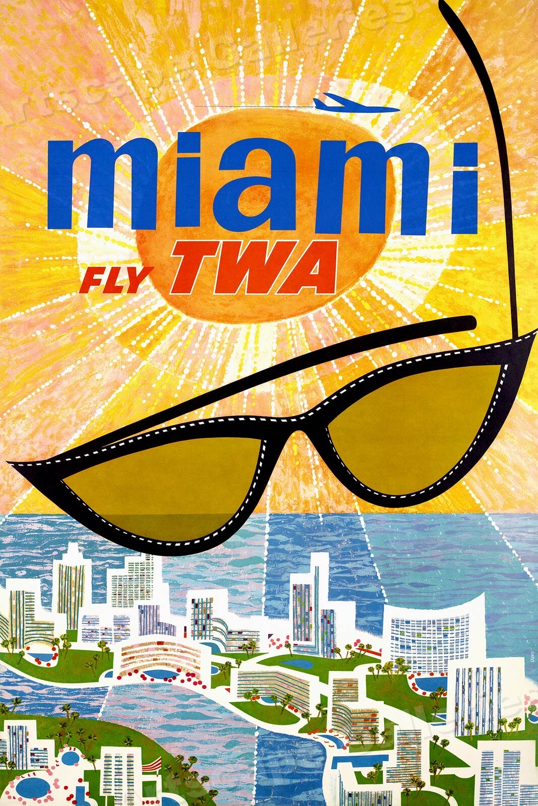 1960s “MIami TWA” Vintage Style Airline Travel Poster – 24×36