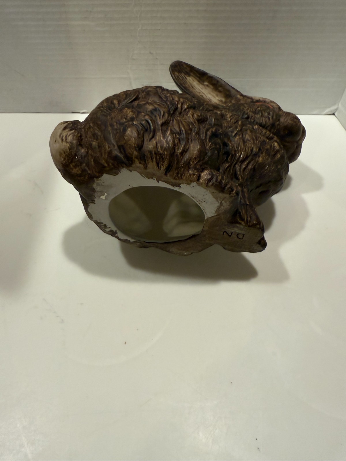 Vintage Bunny Rabbit figure Ceramic Mold Hand Painted 7.5″H X 10″L X 5″W DK.BRO