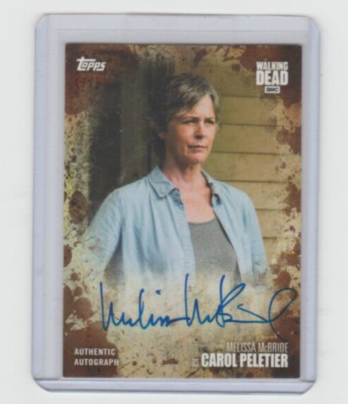 WALKING DEAD SEASON 7 MELISSA MCBRIDE/CAROL PELETIER AUTOGRAPH CARD #/50!!