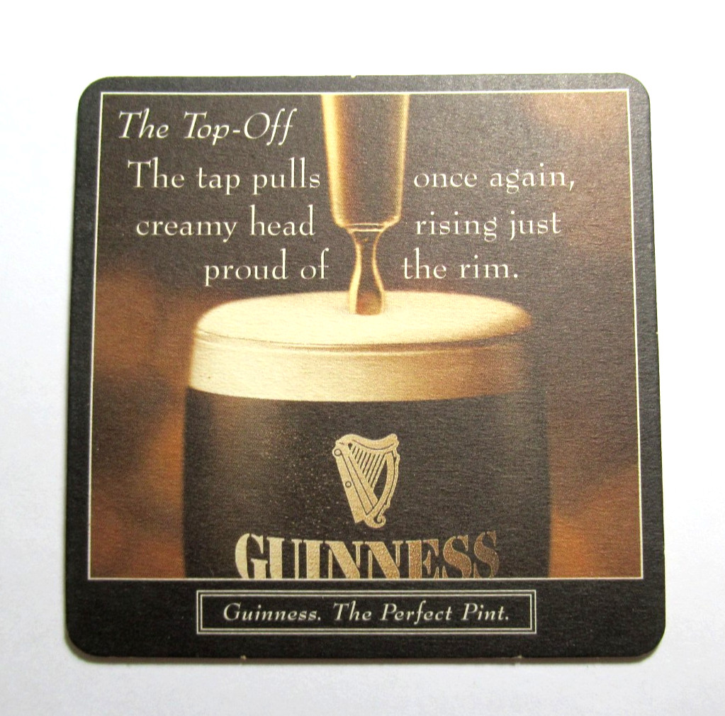 Vintage 1998 Guinness the Perfect Pint Series Promo Beer Coaster the Top-Off