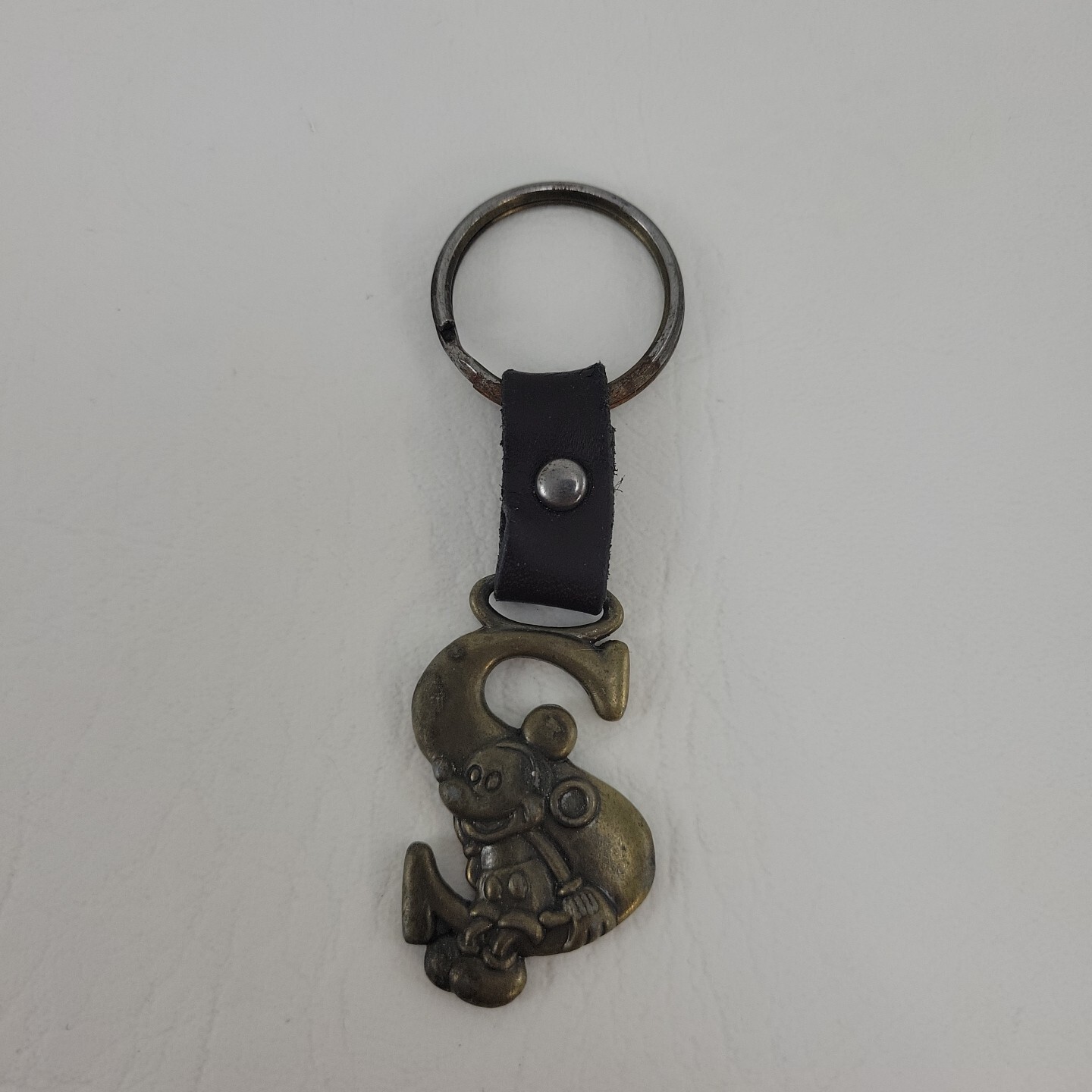 Disney Mickey Initial Brass & Leather Keychain Letter S Bag Charm