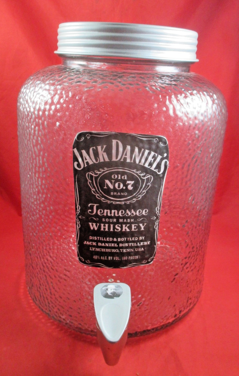 Vintage Jack Daniels Hammered GLASS Barrel 2 Gal Keg Faucet Dispenser