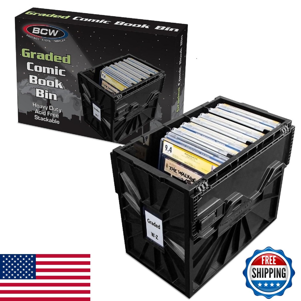 BCW Graded Comic Book Bins with Partitions Holds 30 Slabs Black 1 Pack