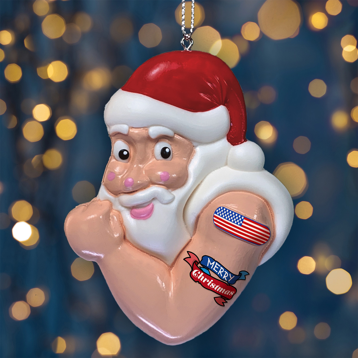 Patriotic Tattoo Fitness Santa Christmas Ornament – Fun Holiday – FREE Shipping
