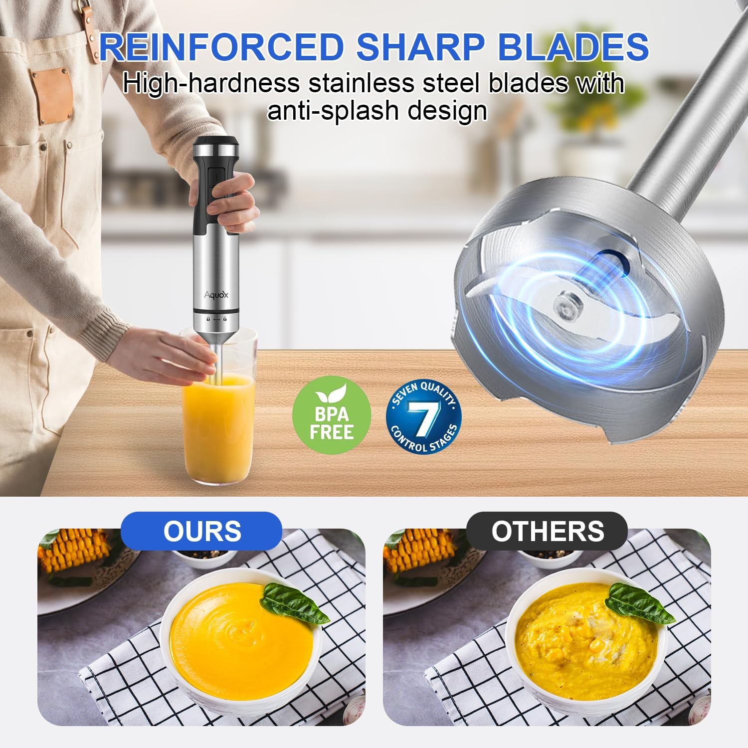 Immersion Blender 5 in 1 Handheld 1500W, 9.53*5.5*9.64inch, Jet Black