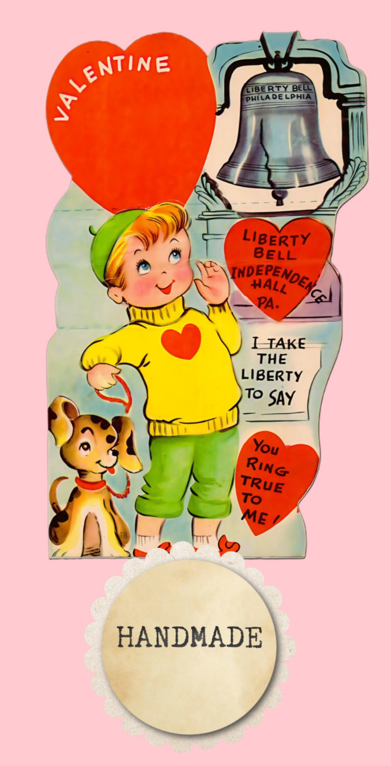 Vintage Style Valentine Card, LIBERTY BELL PHILADELPHIA INDEPENDENCE HALL PA.