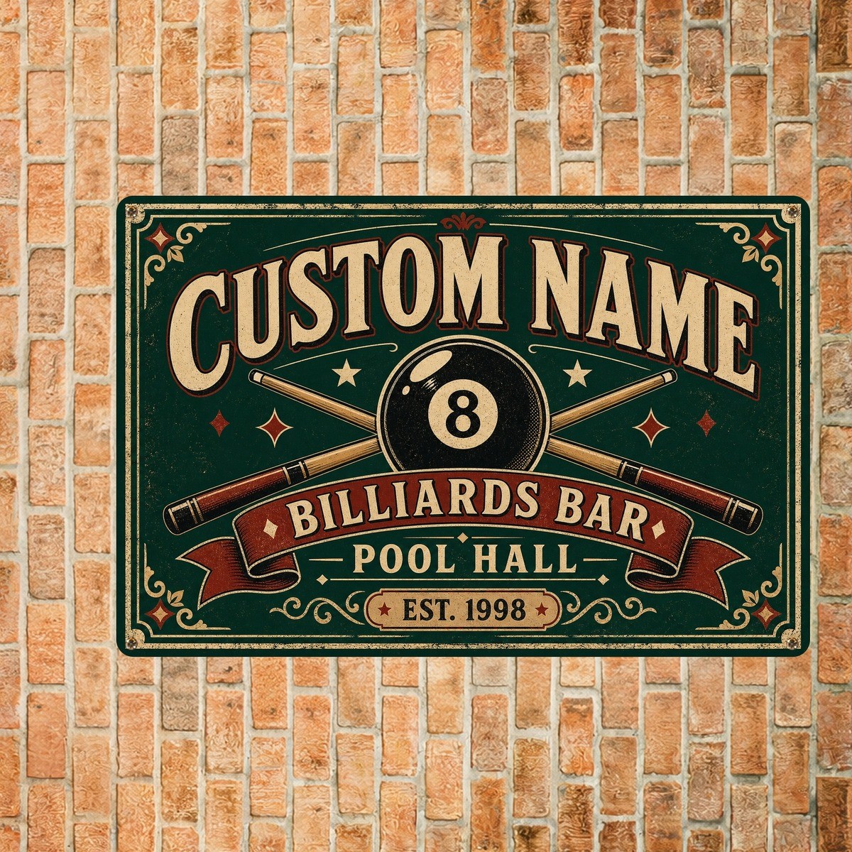 Billiards Pool Room Custom Name Style Retro Metal Sign Bar Decor