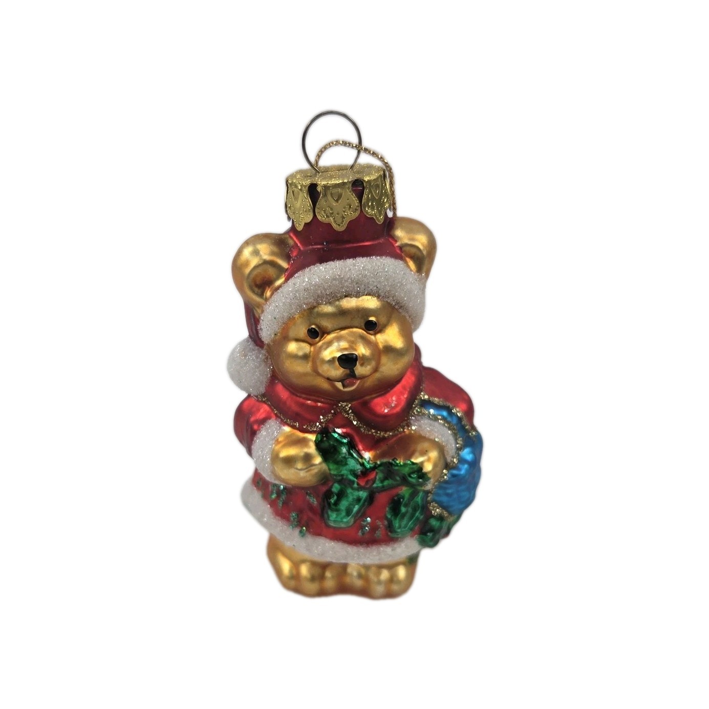 Teddy Bear Hand Blown Glass Ornament Hanging Tree Christmas Decor
