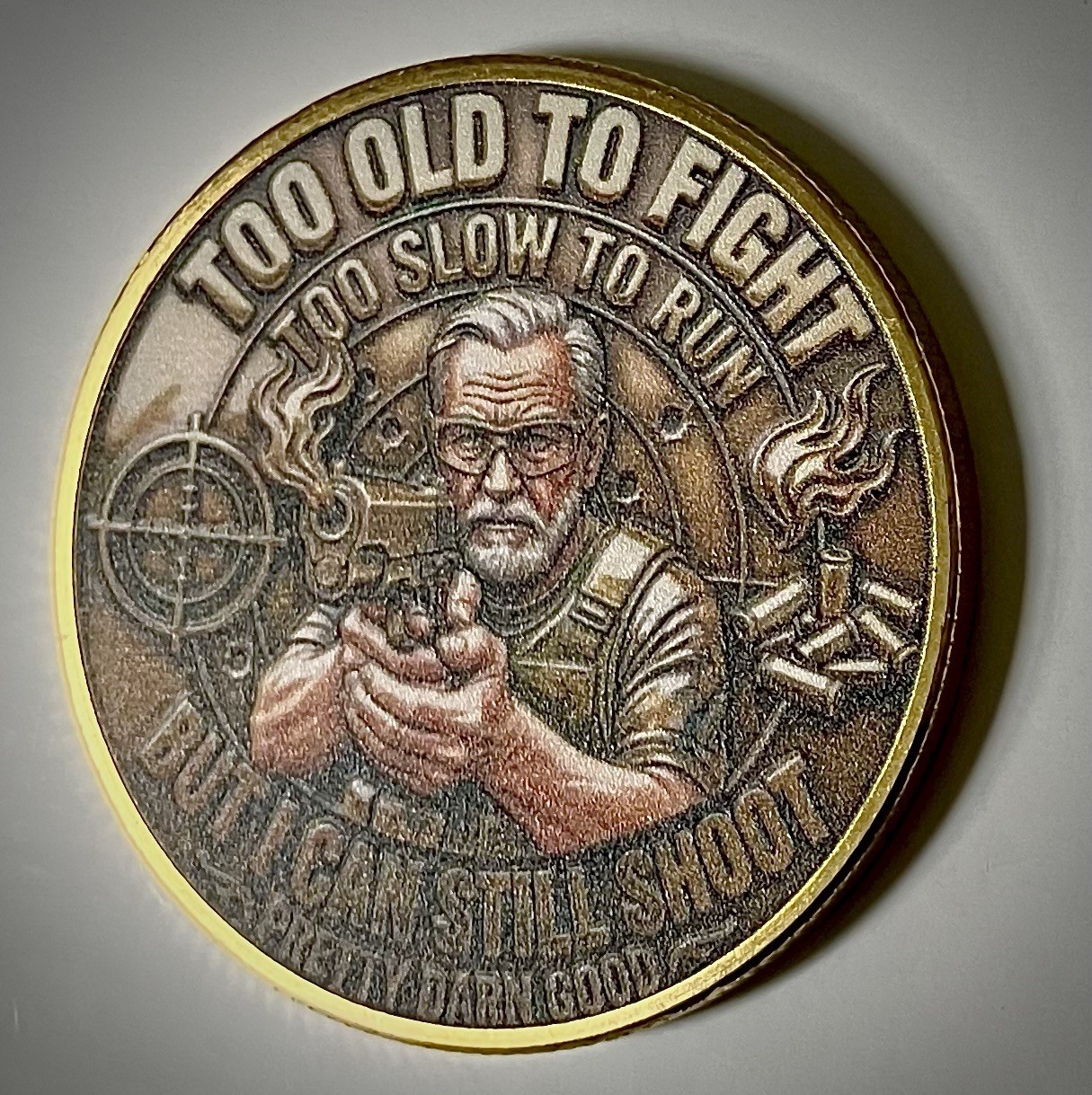 Old Marksman Challenge Coin-2D-Target-Bullseye Expert-Baby Boomers-Matte Finish