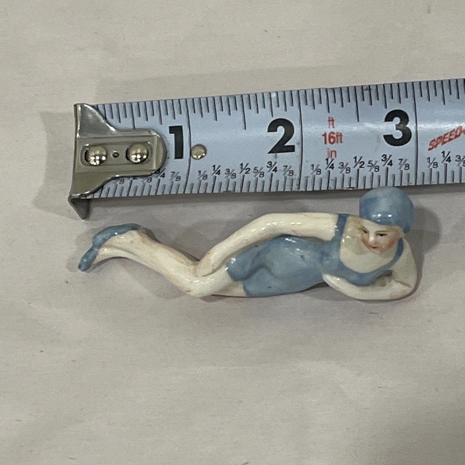 Antique German Art Deco Bisque Bathing Beauty Blue Suit Cap Laying Germany 6875