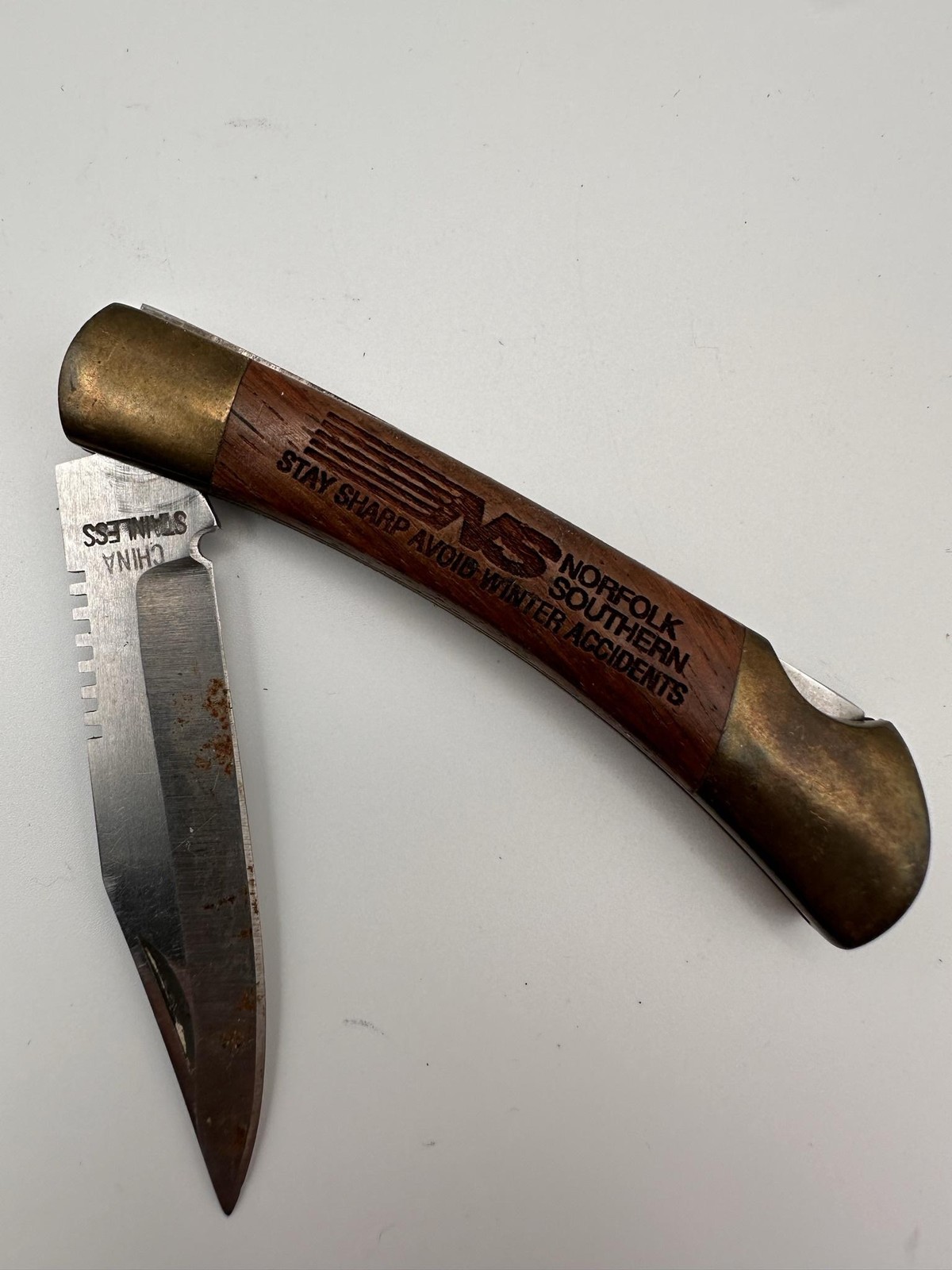 Norfolk Southern Stay Sharp Wood Folding Pocket Knife Brown Stainless China