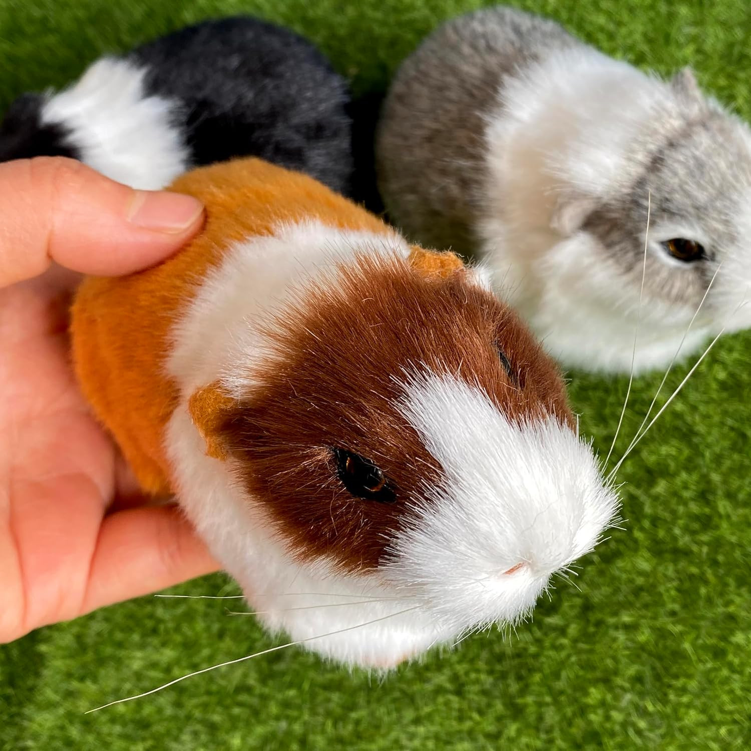 3 Pcs Assorted Color Realistic Hamster Figurines Plush Toys – Lifelike Guinea Pi