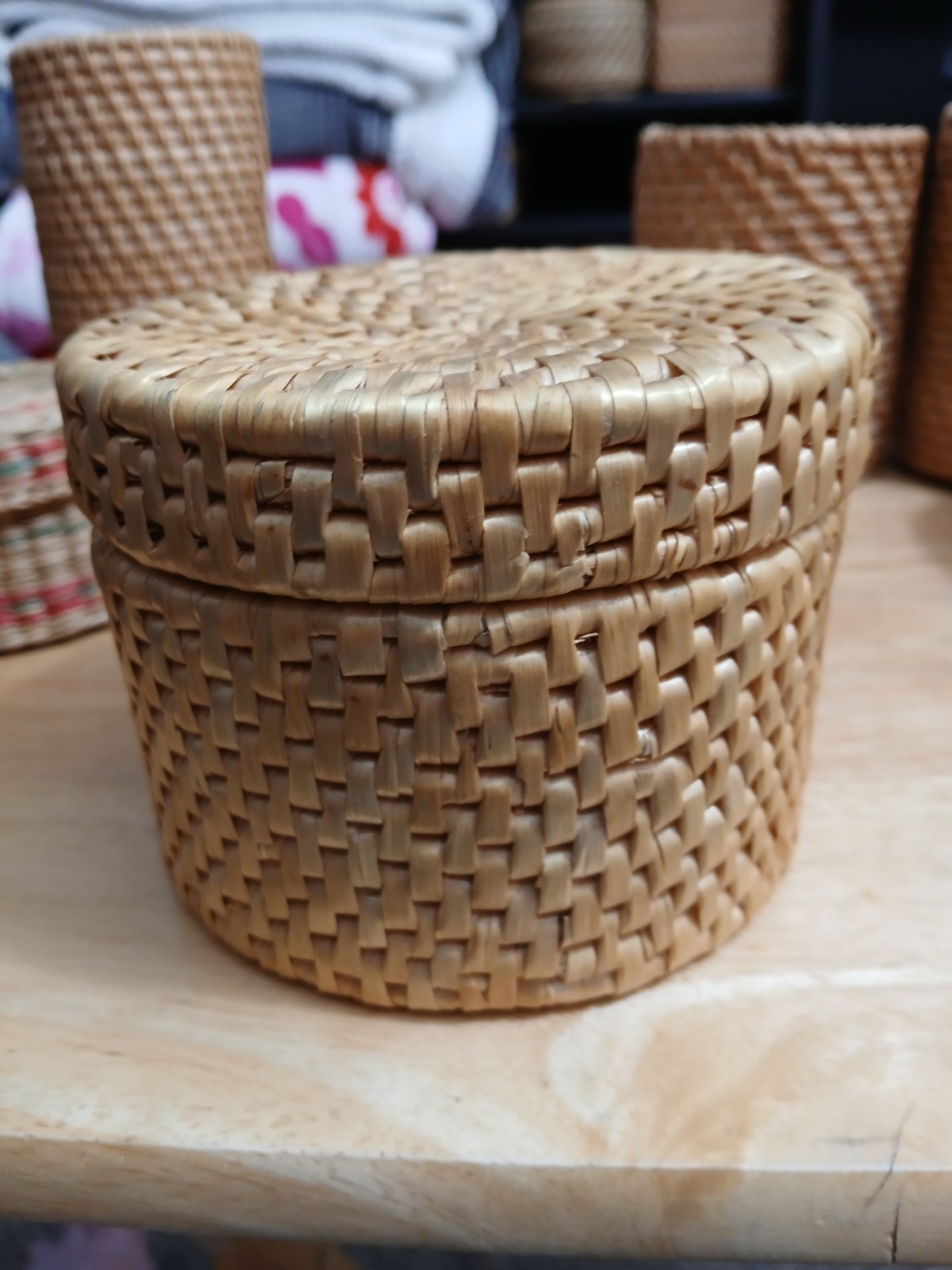 RATTAN 3.75″ TALL X 4.5″ Wide X 4.5″Long Lidded Basket Hand Woven Basket