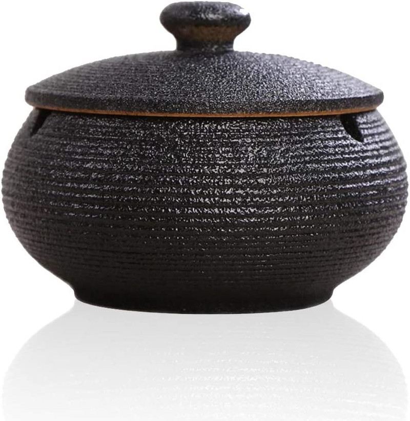 Lependor Ceramic Ashtray with Lids, Windproof, Cigarette Ashtray for Indoor or O