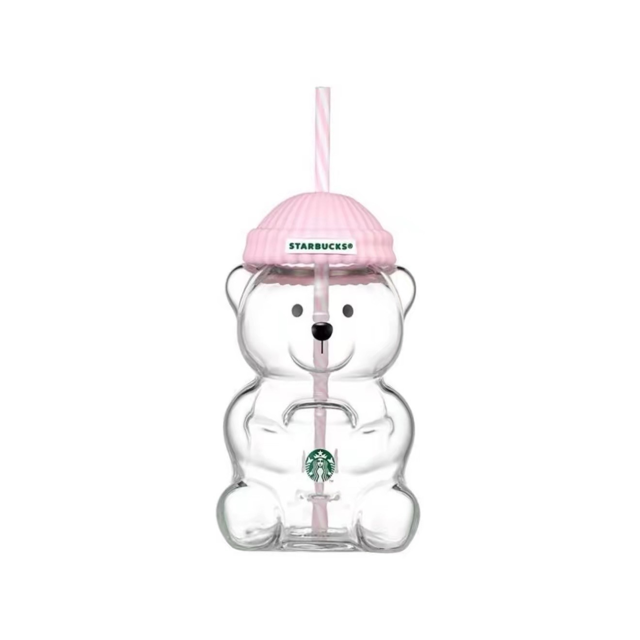 2026 New Starbucks Bearista Pink Bear Glass Tumbler Cold Cup Straw 20ozGift SET